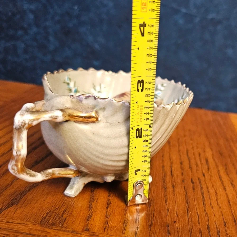 Antique Depon 3817 Porcelain Footed Cup Hand Painted Floral Shell Scalloped Gold